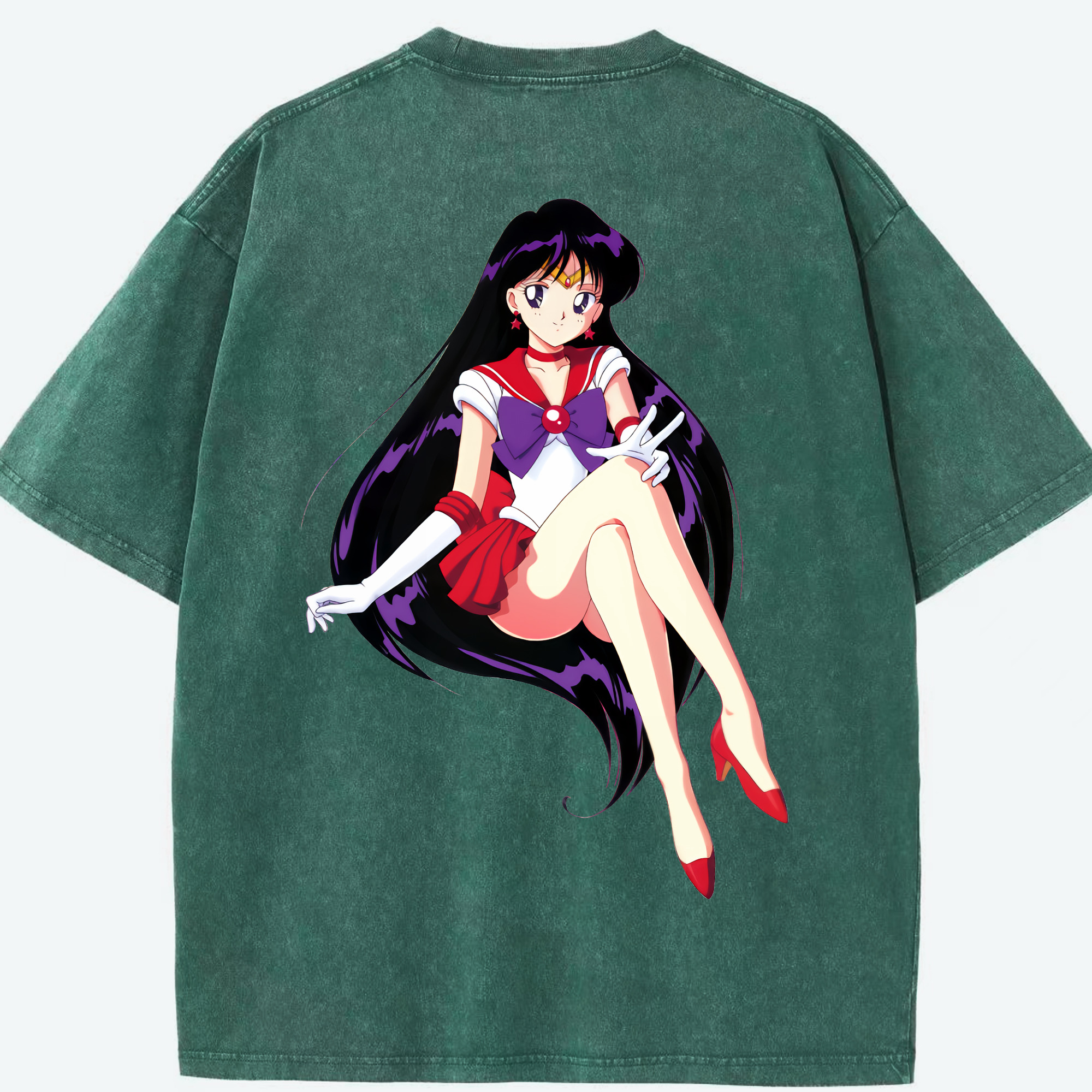 （画像用） 美少女戦士セーラームーン 火野レイ ひの レイ Sailor Moon Hino Rei （セーラーマーズ,Sailor Mars） 綿100% ヴィンテージ風 半袖Tシャツ（背面プリント）